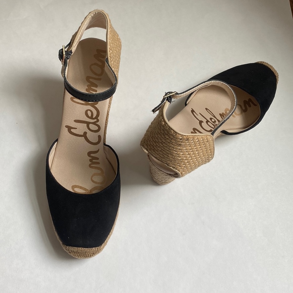 Sam Edelman Black and Tan Wedges With Ankle Strap Size 10